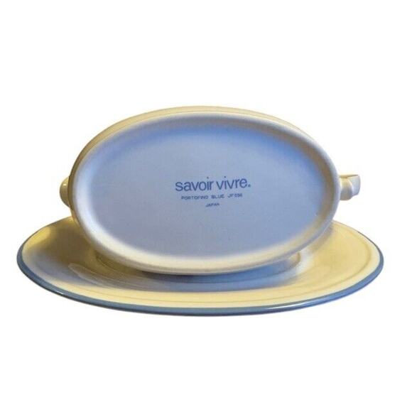 Savoir Vivre Portofino Blue Gravy Boat with Plate Vintage 3.5" JAPAN handpainted - Picture 4 of 6